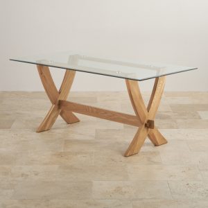 Bàn ăn mặt kính chân gỗ sồi TP-BA01