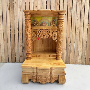 Bàn Thờ Thần Tài Gỗ Tự Nhiên Chạm Rồng 2 Tầng Có Kính – Cao Cấp, Sang Trọng – 48×46×81