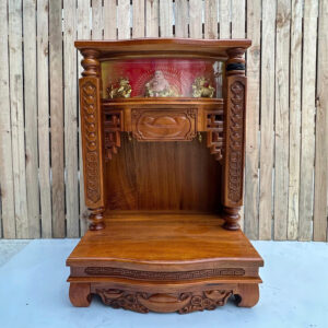 Bàn Thờ Thần Tài Gỗ Tràm Có Kính Cong Cao Cấp – Có Khay Kéo Tiện Lợi, Đẹp Sang Trọng – Kích Thước 48×38×60