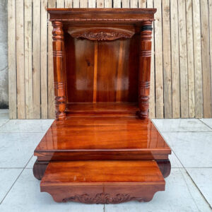 Bàn thờ Thần Tài gỗ gõ đỏ cột trơn 60x60x80 đẹp, bền, chuẩn phong thuỷ