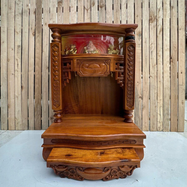 Bàn Thờ Thần Tài Gỗ Tràm Có Kính Cong Cao Cấp – Có Khay Kéo Tiện Lợi, Đẹp Sang Trọng – Kích Thước 48×38×60