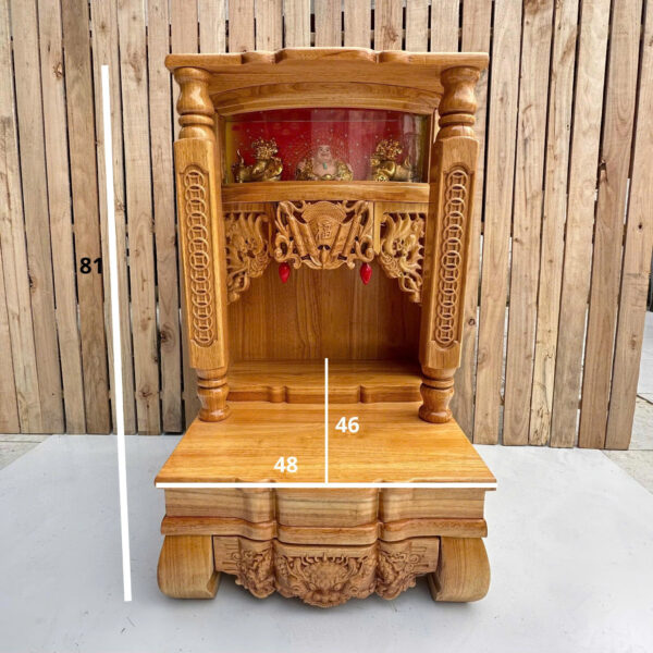 Bàn Thờ Thần Tài Mái Cong Gỗ Tự Nhiên 48x46x81 – Chạm Chữ Phúc Đẹp, Chuẩn Phong Thủy