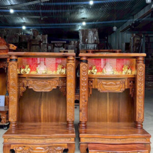 Bàn Thờ Gỗ Tràm Ngang 60 Chạm Đồng Tiền Có Kính – Đẹp, Bền, Chuẩn Phong Thuỷ