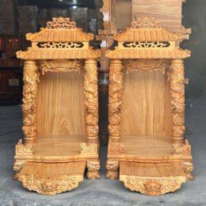 Bàn Thờ Mái Chùa Gỗ Gõ Đỏ Chạm Rồng Cột Tròn – Sang Trọng, Chuẩn Phong Thuỷ