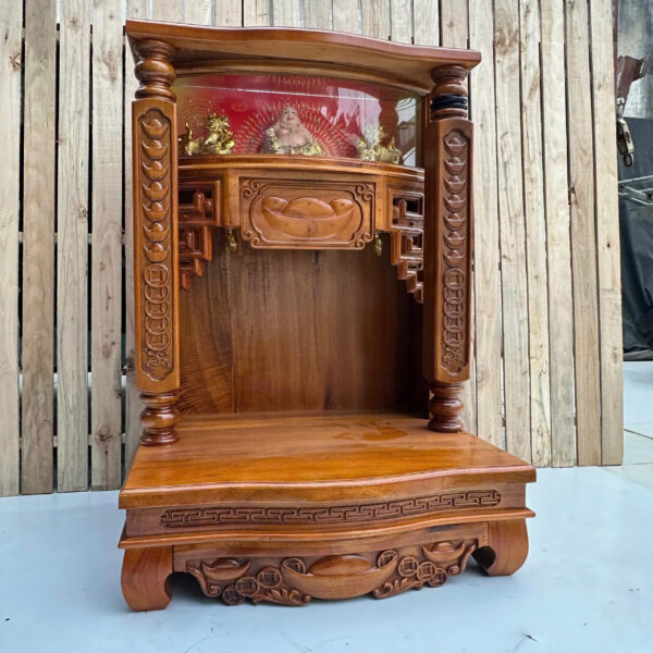 Bàn Thờ Thần Tài Gỗ Tràm Có Kính Cong Cao Cấp – Có Khay Kéo Tiện Lợi, Đẹp Sang Trọng – Kích Thước 48×38×60
