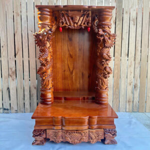 Bàn Thờ Thần Tài Gỗ Gõ Đỏ Cột Trơn Chạm Rồng – Cao Cấp, Uy Nghi, Chuẩn Phong Thuỷ