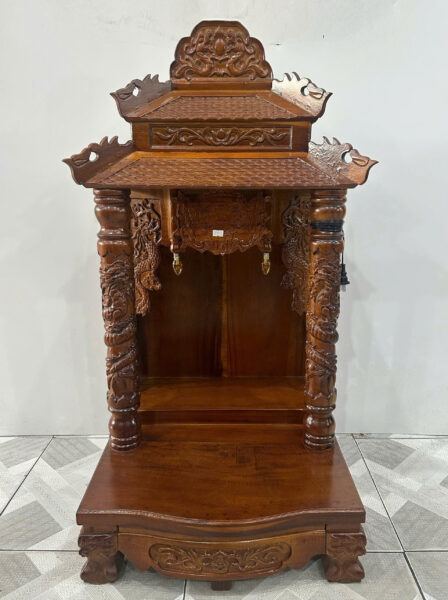 Bàn Thờ Thần Tài Mái Ngói Chạm Rồng Gỗ Tự Nhiên – Có Khay Kéo, Bền Đẹp, Sang Trọng