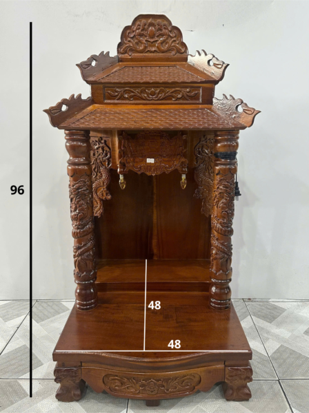 Bàn Thờ Thần Tài Mái Ngói Chạm Rồng Gỗ Tự Nhiên – Có Khay Kéo, Bền Đẹp, Sang Trọng