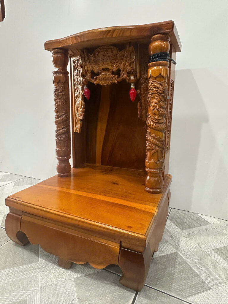 Bàn Thờ Thần Tài Gỗ Tràm Chạm Rồng Cao Cấp – Bền Đẹp, Chuẩn Phong Thuỷ – Kích Thước 48×68