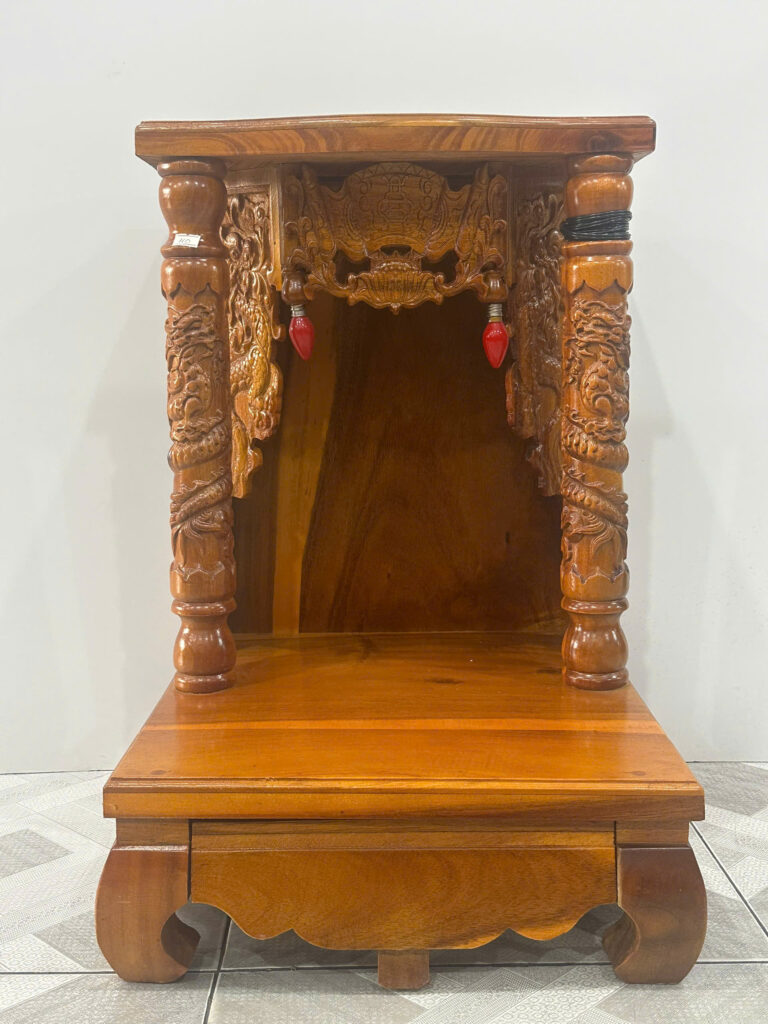 Bàn Thờ Thần Tài Gỗ Tràm Chạm Rồng Cao Cấp – Bền Đẹp, Chuẩn Phong Thuỷ – Kích Thước 48×68