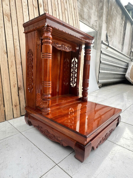 Bàn thờ Thần Tài gỗ gõ đỏ cột trơn 60x60x80 đẹp, bền, chuẩn phong thuỷ