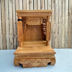 BÀN THỜ GỖ TỰ NHIÊN CHẠM HOA SEN – TÀI LỘC, THANH TỊNH, CHUẨN PHONG THUỶ