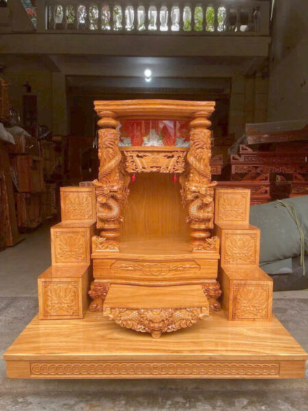 Bàn Thờ Gõ Đỏ Rồng Cuộn Cột 14 – Chạm Khắc Tinh Xảo, Cao 117cm Ngang 70cm Sang Trọng