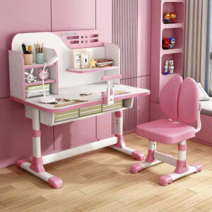 Bàn Học Sinh Thông Minh Kèm Ghế Chống Gù – Điều Chỉnh Chiều Cao, Có Kệ Sách Tiện Lợi – 2 Màu Xanh & Hồng